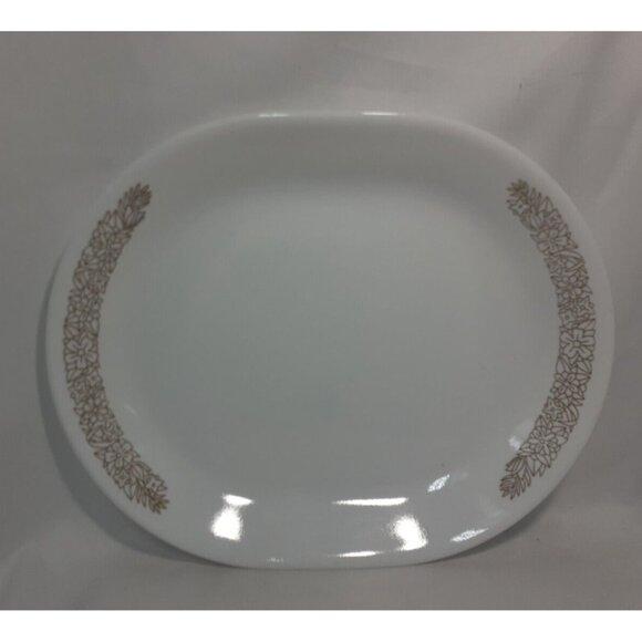 Corelle Corning Ware WOODLAND BROWN Floral/Flowers 12.25" Oval Serving Platter - Picture 1 of 8